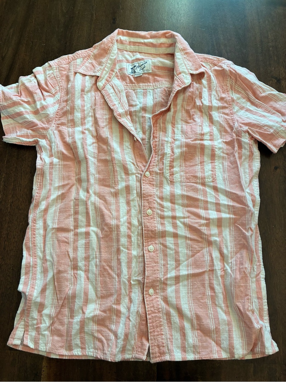 American Eagle Button Down Shirt Men’s Small Striped Short Sleeve Pink White